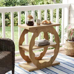 3-Tier End Table with Storage Shelves, Narrow Side Table for Living Room
