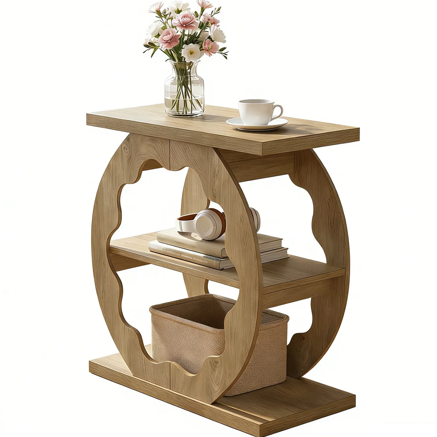 3-Tier End Table with Storage Shelves, Narrow Side Table for Living Room
