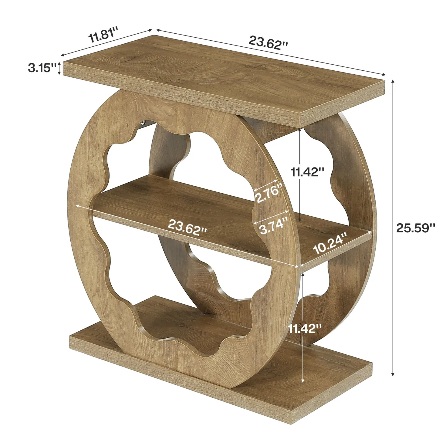 3-Tier End Table with Storage Shelves, Narrow Side Table for Living Room
