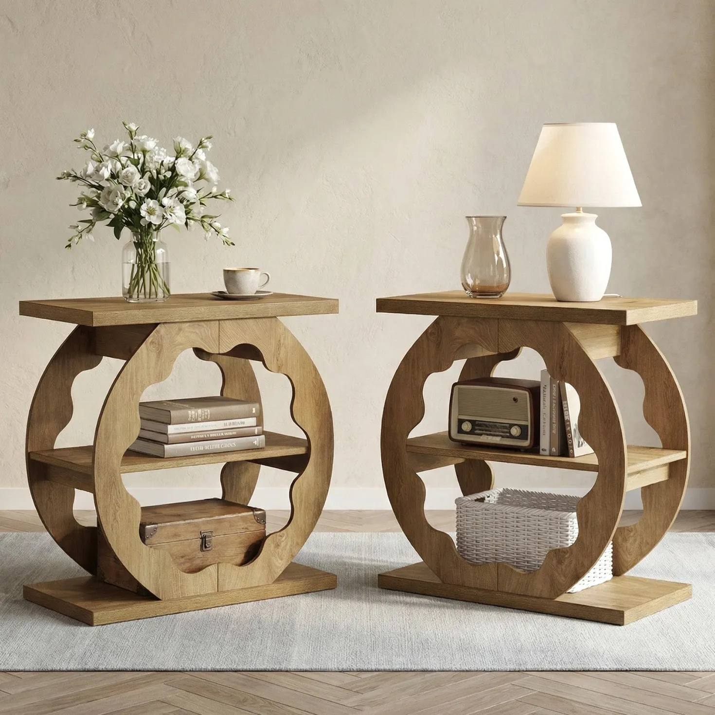 3-Tier End Table with Storage Shelves, Narrow Side Table for Living Room