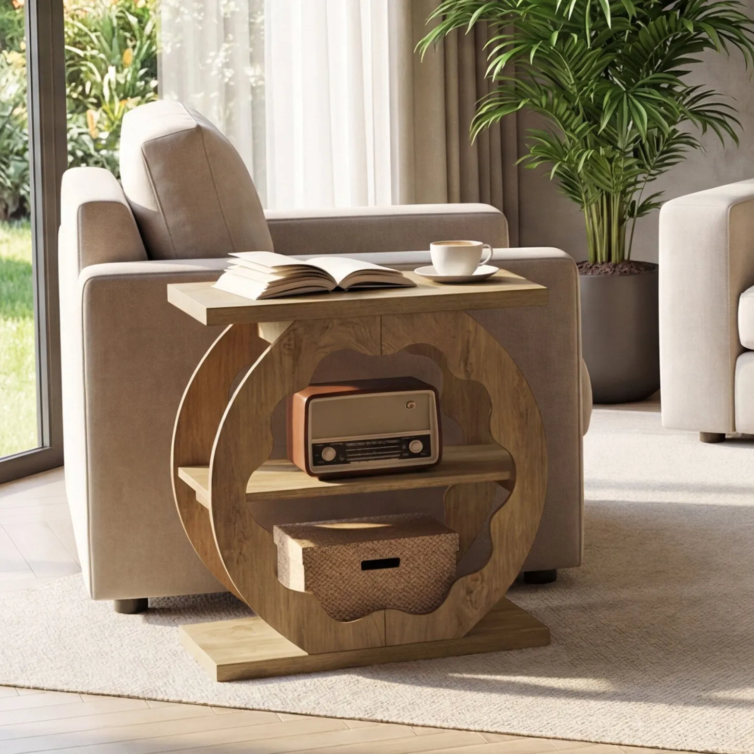 3-Tier End Table with Storage Shelves, Narrow Side Table for Living Room
