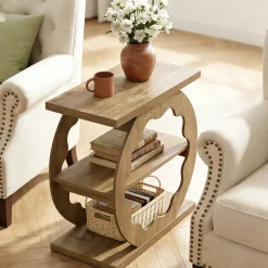 3-Tier End Table with Storage Shelves, Narrow Side Table for Living Room