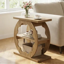 3-Tier End Table with Storage Shelves, Narrow Side Table for Living Room