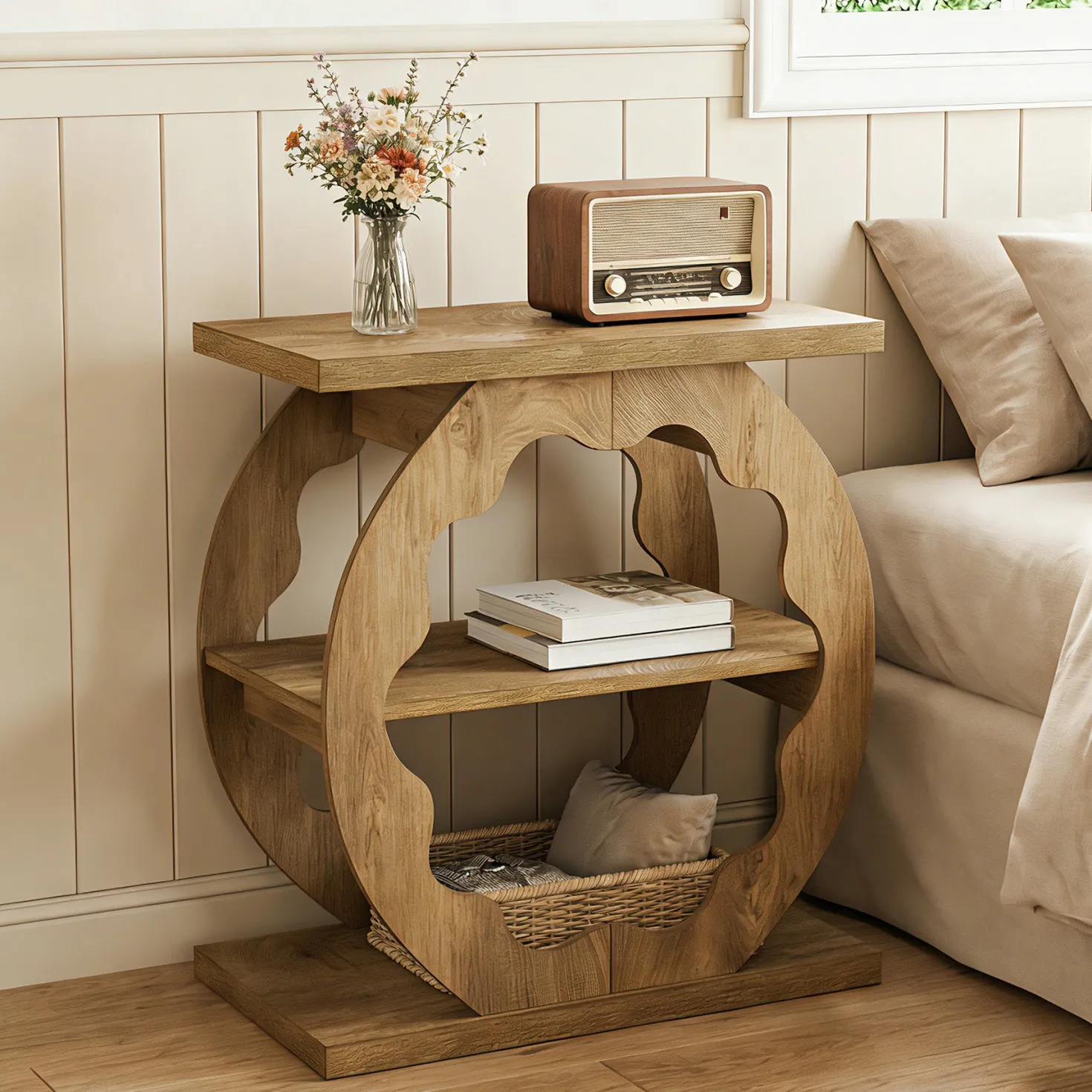 3-Tier End Table with Storage Shelves, Narrow Side Table for Living Room