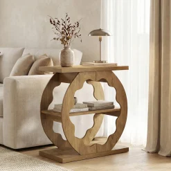 3-Tier End Table with Storage Shelves, Narrow Side Table for Living Room