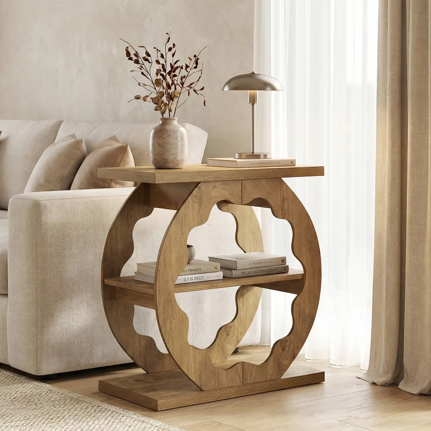 3-Tier End Table with Storage Shelves, Narrow Side Table for Living Room