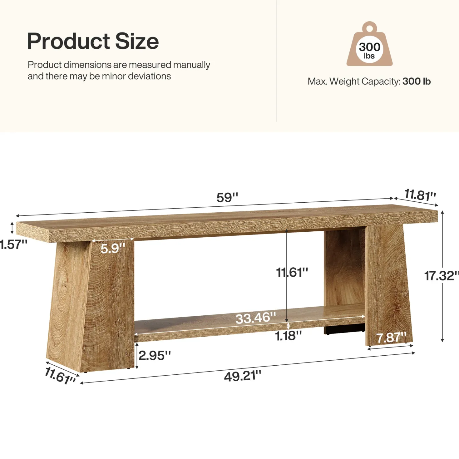 2-Tier Entryway Bench, 59" Shoe Bench End of Bed Bench with Storage Shelves