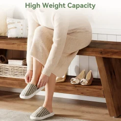 2-Tier Entryway Bench, Solid Wood Shoe Bench with Open Shelves