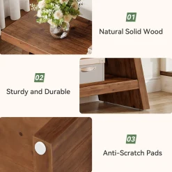 2-Tier Entryway Bench, Solid Wood Shoe Bench with Open Shelves