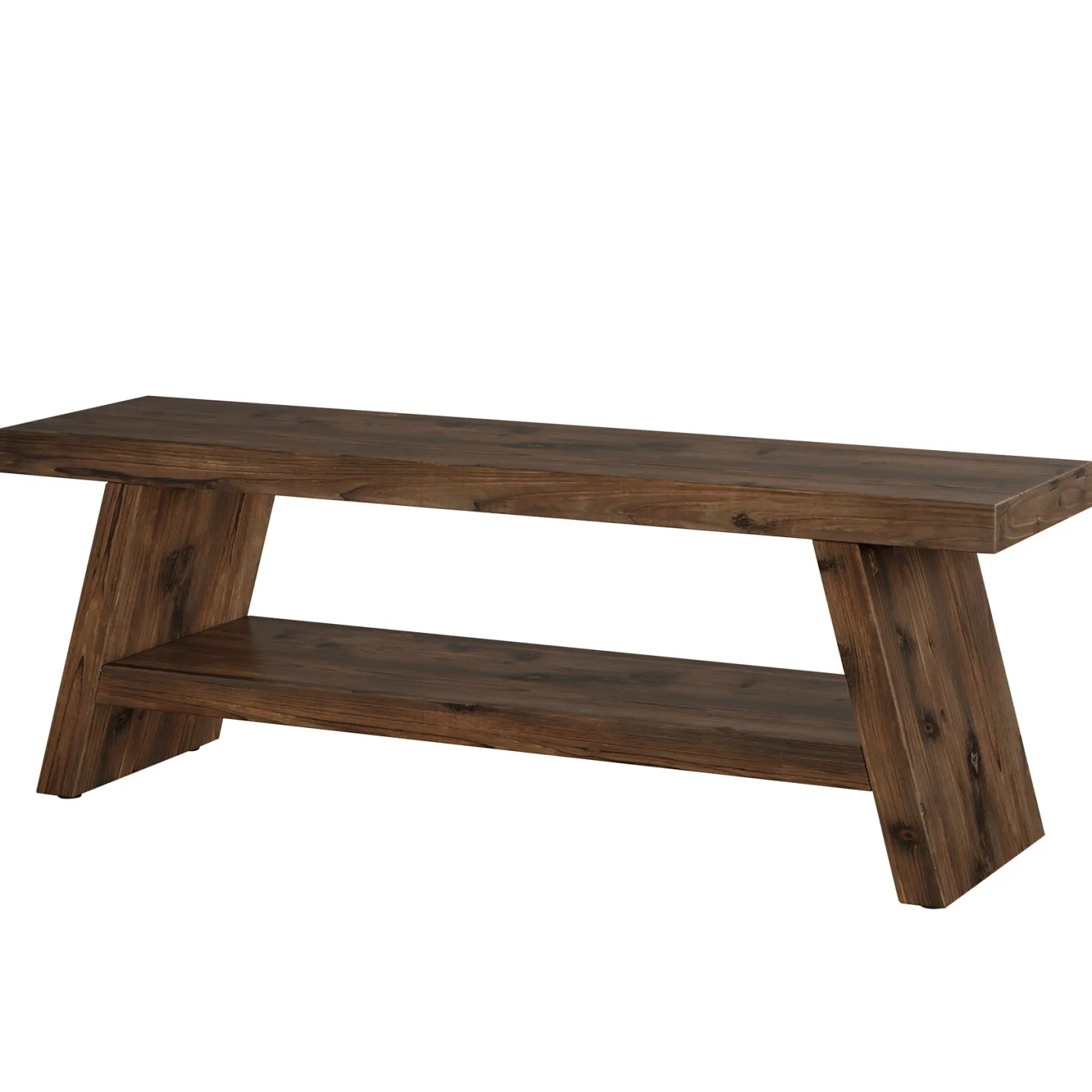 2-Tier Entryway Bench, Solid Wood Shoe Bench with Open Shelves