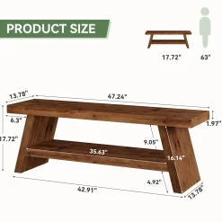 2-Tier Entryway Bench, Solid Wood Shoe Bench with Open Shelves
