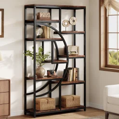 5-Tier Etagere Bookshelf, 68.9" Bookcase with 9 Open Shelves