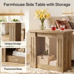 2-Tier Farmhouse End Table, 23.6" Side Table Nightstand with Storage for Living Room