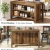 3-Tier Home Bar Table Unit, 59" Counter Height Pub Table with Storage Shelves