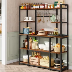 5-Tier Kitchen Baker's Rack, 55" Wide Kitchen Storage Shelf with 11 Hooks