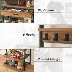 5-Tier Kitchen Baker's Rack with Power Outlets, Drawer & Sliding Shelves