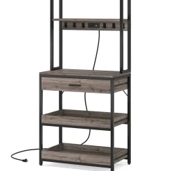 5-Tier Kitchen Baker's Rack with Power Outlets, Drawer & Sliding Shelves
