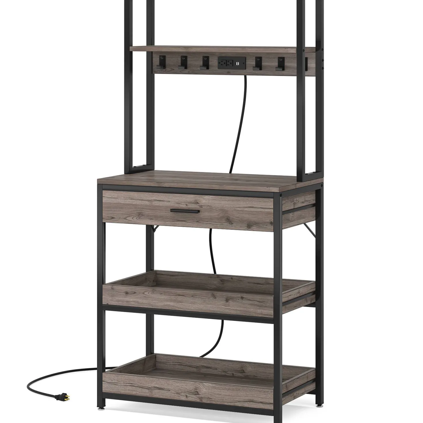 5-Tier Kitchen Baker's Rack with Power Outlets, Drawer & Sliding Shelves