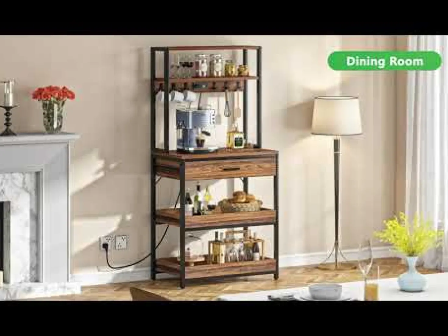 5-Tier Kitchen Baker's Rack with Power Outlets, Drawer & Sliding Shelves