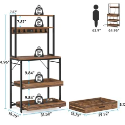 5-Tier Kitchen Baker's Rack with Power Outlets, Drawer & Sliding Shelves
