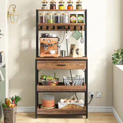 5-Tier Kitchen Baker's Rack with Power Outlets, Drawer & Sliding Shelves