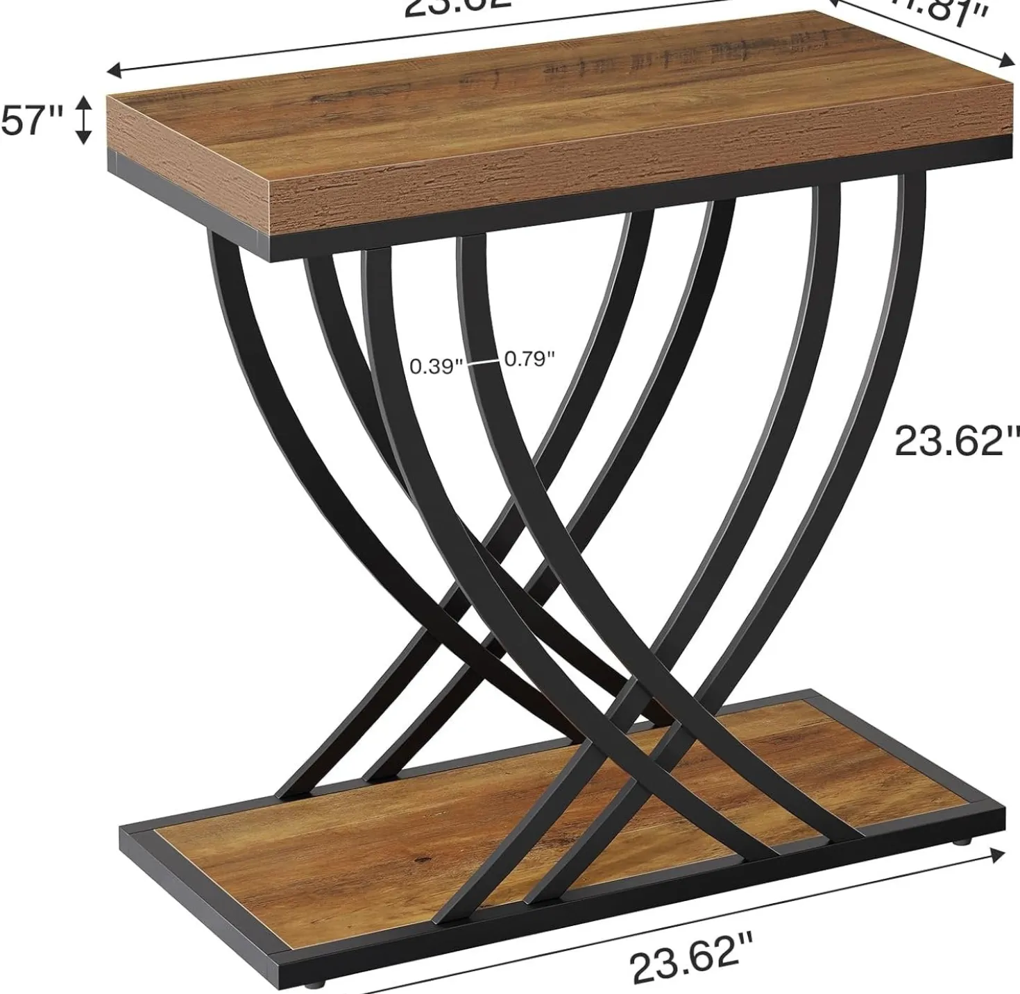 2-Tier Narrow End Table, 23.62" Side Table with Metal Frame for Living Room
