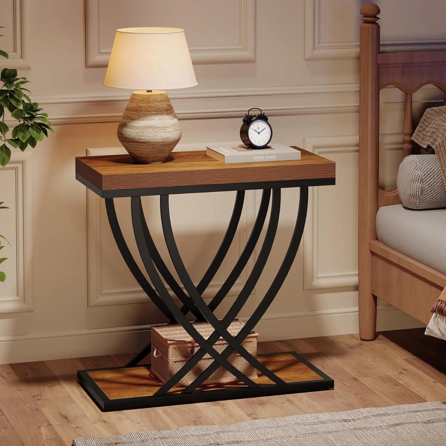 2-Tier Narrow End Table, 23.62" Side Table with Metal Frame for Living Room