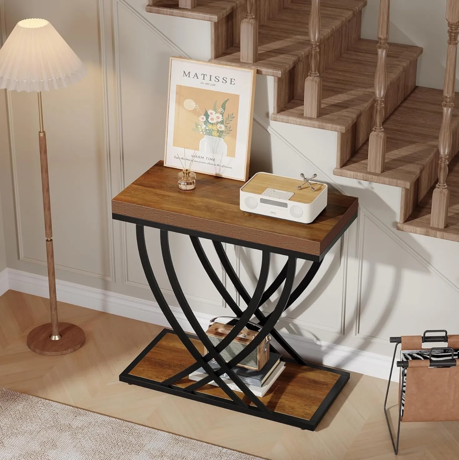 2-Tier Narrow End Table, 23.62" Side Table with Metal Frame for Living Room