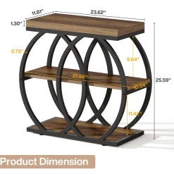 3-Tier Narrow End Table, Industrial Side Table with Metal Frame for Small Spaces
