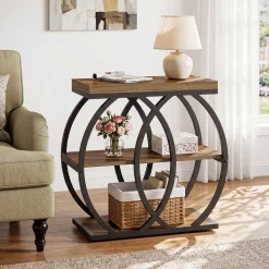 3-Tier Narrow End Table, Industrial Side Table with Metal Frame for Small Spaces