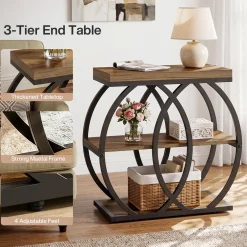 3-Tier Narrow End Table, Industrial Side Table with Metal Frame for Small Spaces