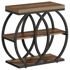 3-Tier Narrow End Table, Industrial Side Table with Metal Frame for Small Spaces