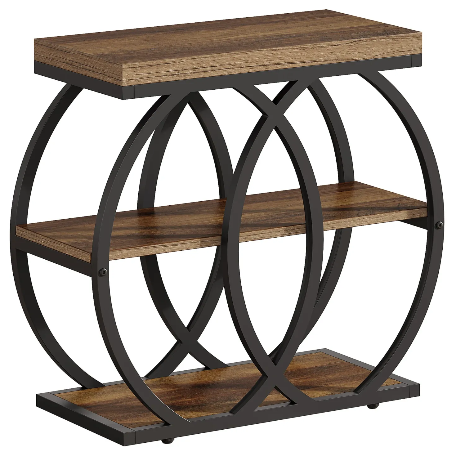 3-Tier Narrow End Table, Industrial Side Table with Metal Frame for Small Spaces