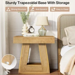 2-Tier Nightstand, Narrow Bedside Table with Trapezoid Base for Bedroom
