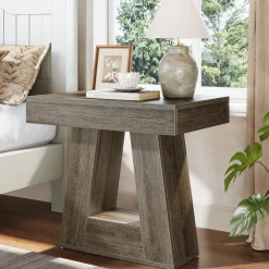 2-Tier Nightstand, Narrow Bedside Table with Trapezoid Base for Bedroom