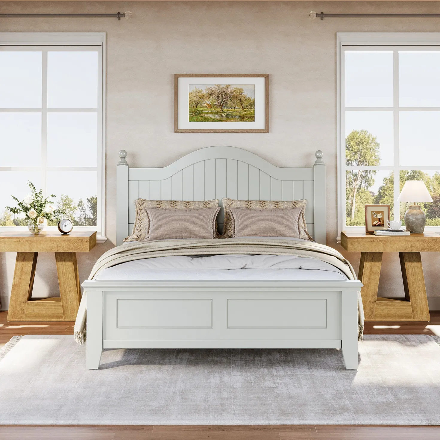 2-Tier Nightstand, Narrow Bedside Table with Trapezoid Base for Bedroom