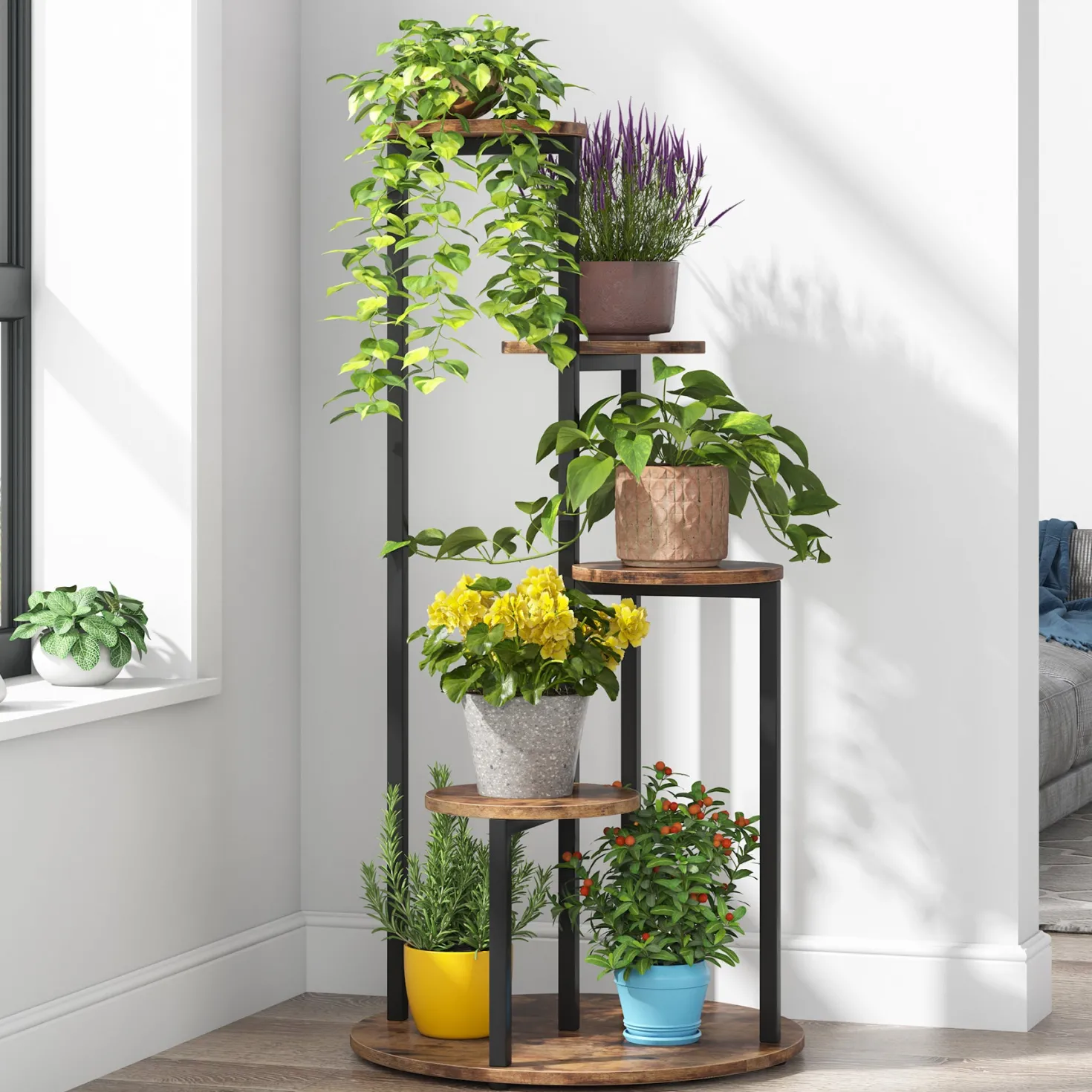 4-Tier Plant Stand, Multiple Potted Plants Holder Corner Flower Shelf