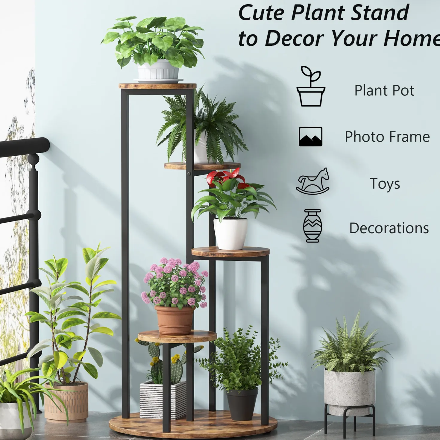 4-Tier Plant Stand, Multiple Potted Plants Holder Corner Flower Shelf