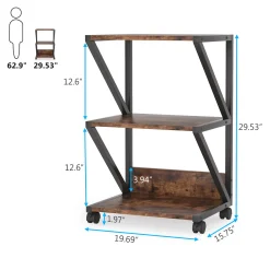 3-Tier Printer Stand, Rolling Printer Cart Under Desk Storage Shelf