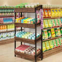 4-Tier Retail Display Rack, Wooden Snack Candy Rack Storage Shelf Organizer