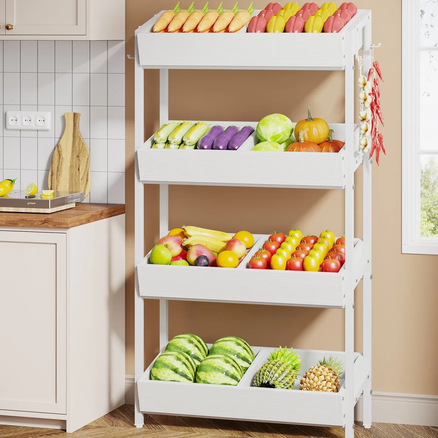 4-Tier Retail Display Rack, Wooden Snack Candy Rack Storage Shelf Organizer