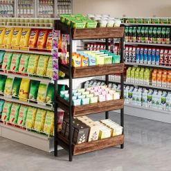 4-Tier Retail Display Rack, Wooden Snack Candy Rack Storage Shelf Organizer