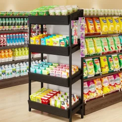 4-Tier Retail Display Rack, Wooden Snack Candy Rack Storage Shelf Organizer