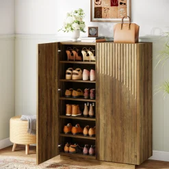 7-Tier Shoe Cabinet, 24 Pairs Shoe Storage Organizer with Fluted Doors
