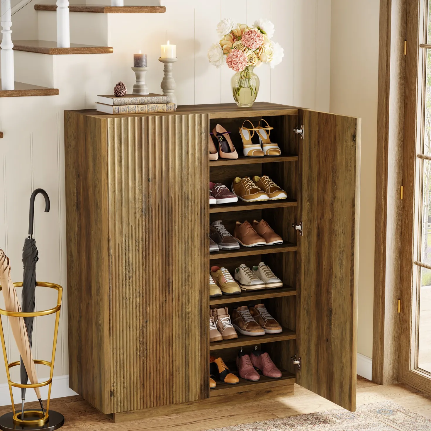 7-Tier Shoe Cabinet, 24 Pairs Shoe Storage Organizer with Fluted Doors