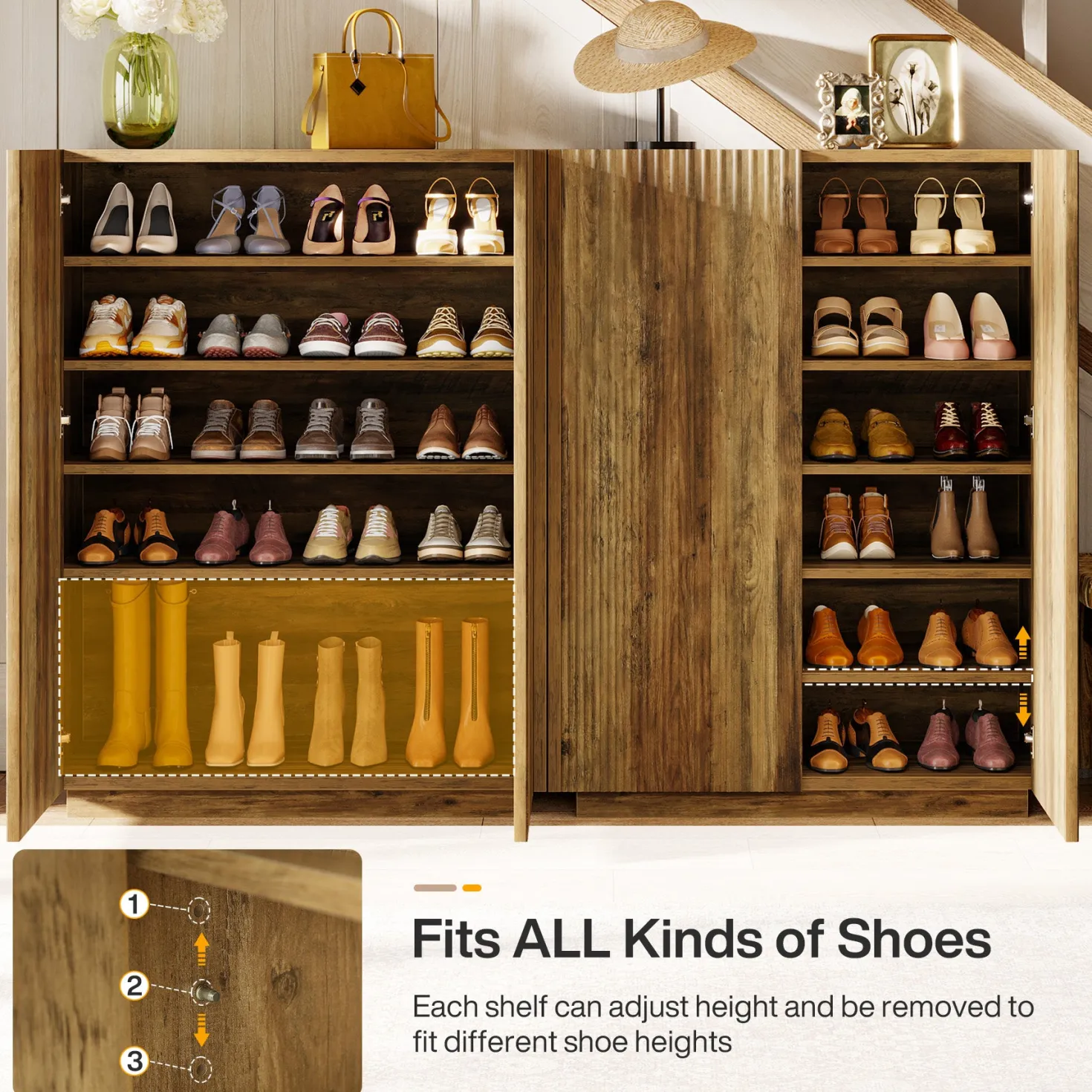 7-Tier Shoe Cabinet, 24 Pairs Shoe Storage Organizer with Fluted Doors