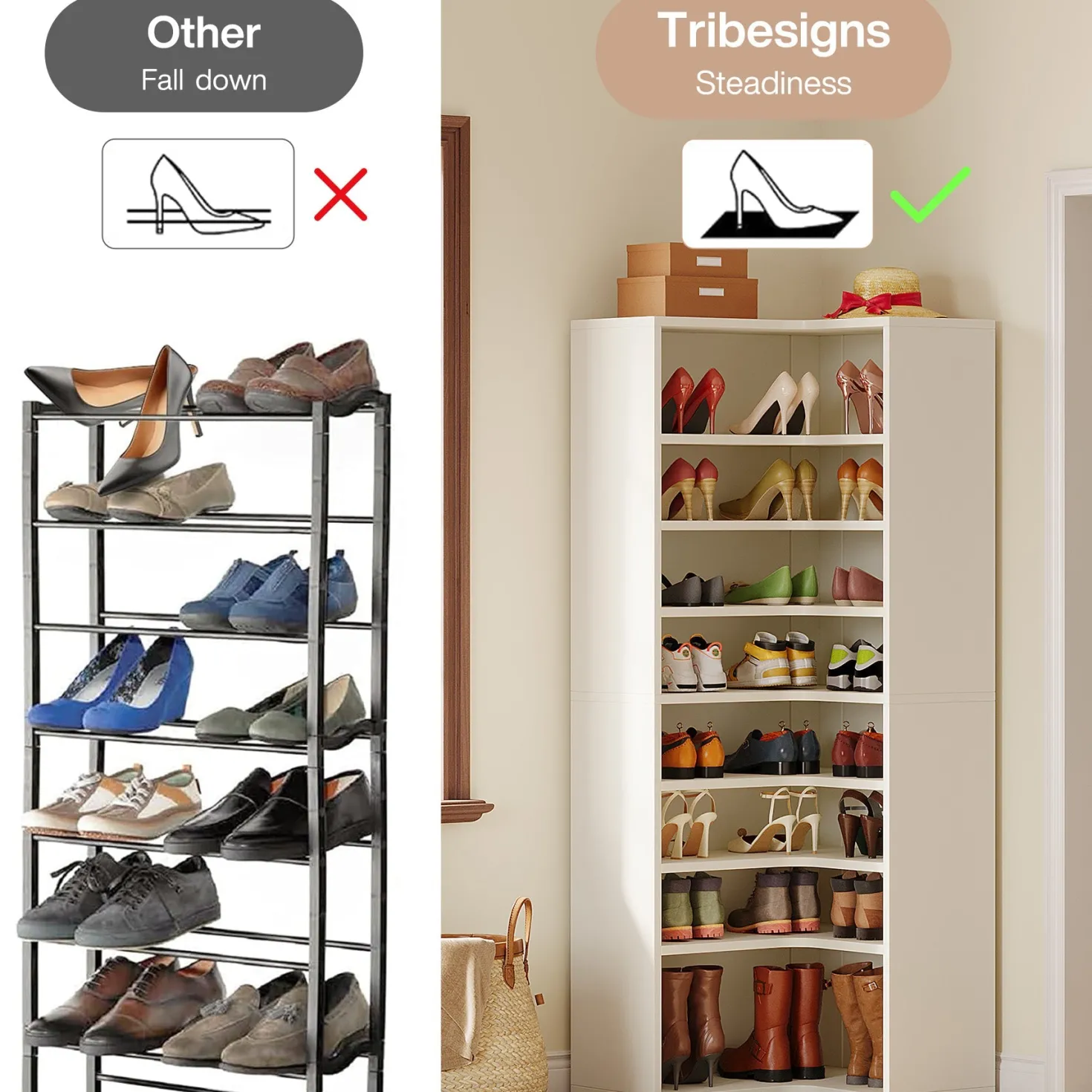 9-Tier Shoe Cabinet, 24-32 Pairs Freestanding Shoe Rack Shoe Organizer