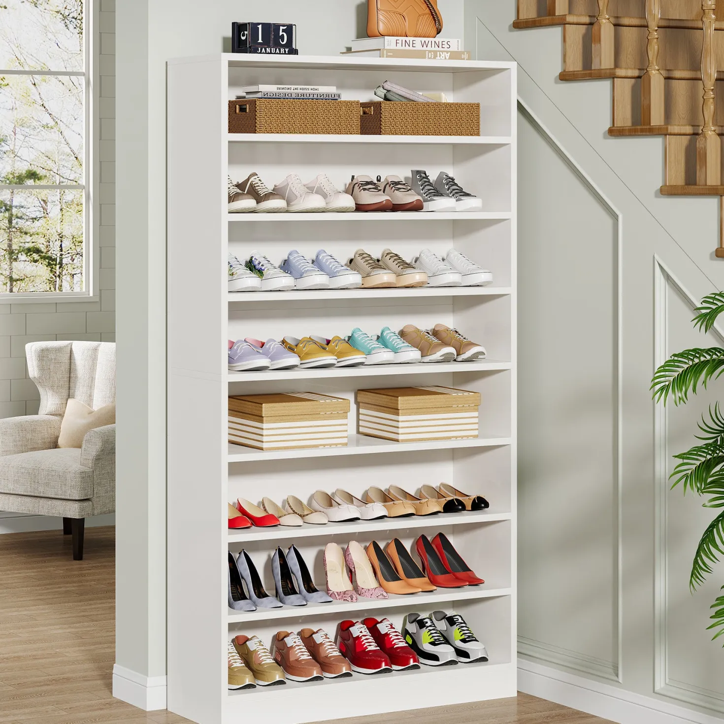 9-Tier Shoe Cabinet, 40-45 Pairs Shoe Storage Organizer with Open Shelves