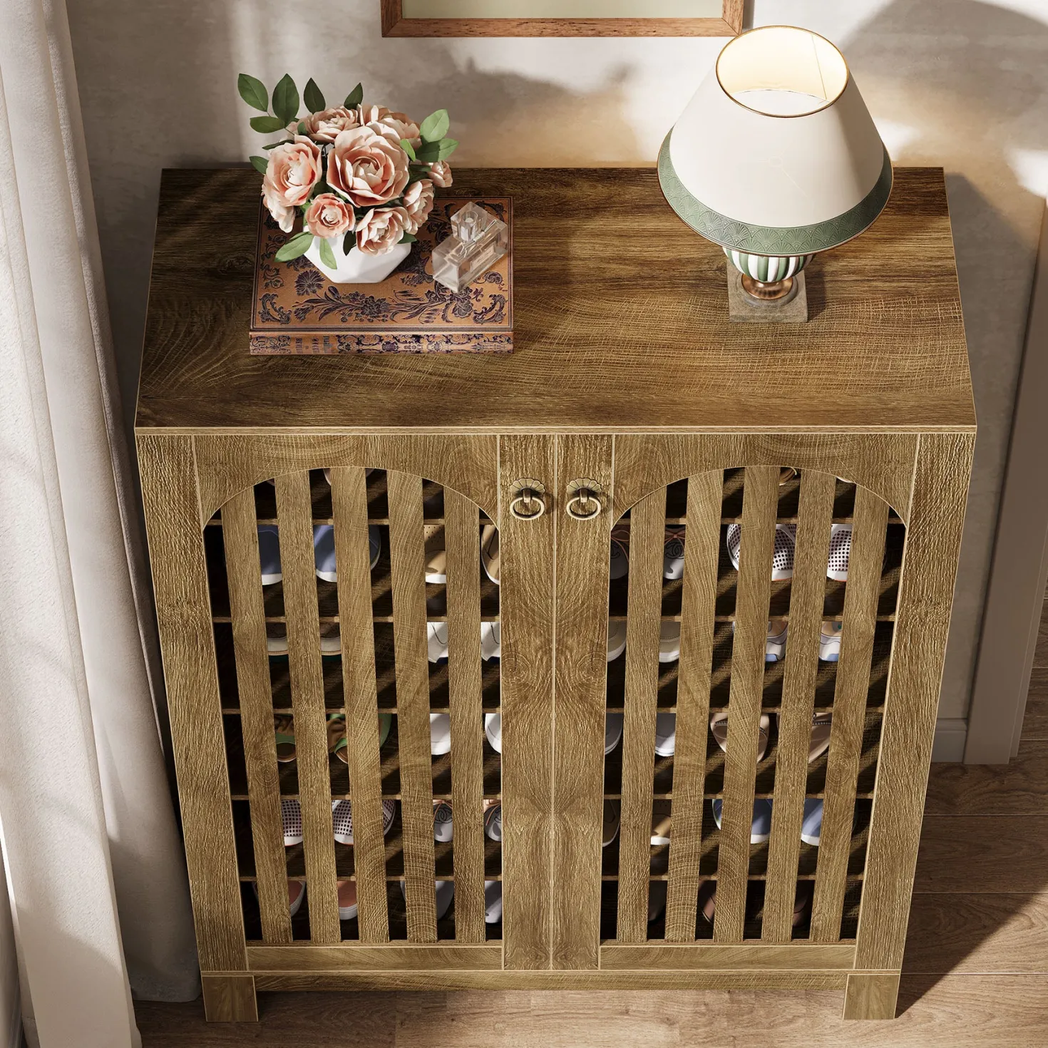 6-Tier Shoe Cabinet, Entryway Shoe Storage Rack with Airy Doors