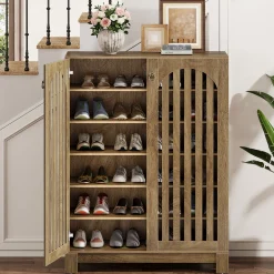 6-Tier Shoe Cabinet, Entryway Shoe Storage Rack with Airy Doors